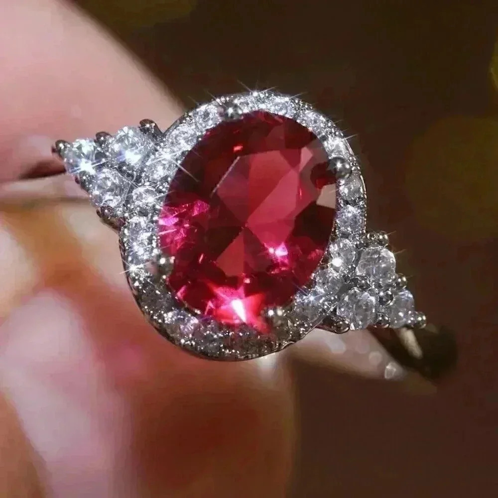 New 925 Silver Garnet and White Sapphires Ring